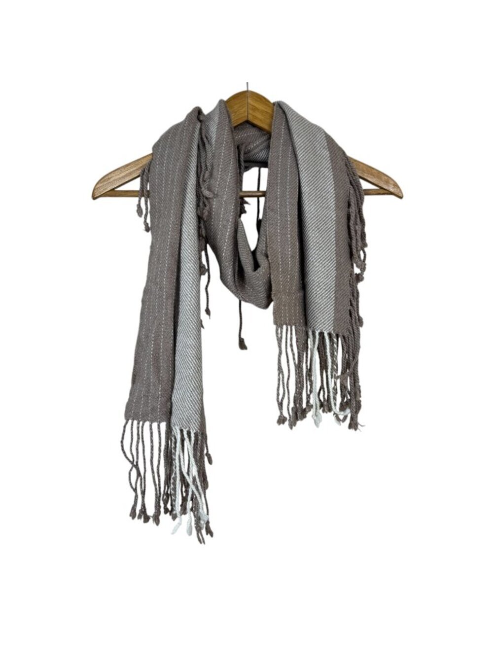 Banana Republic Scarf Wrap Wool Cashmere Beige Striped Fringe Neutral Casual OS